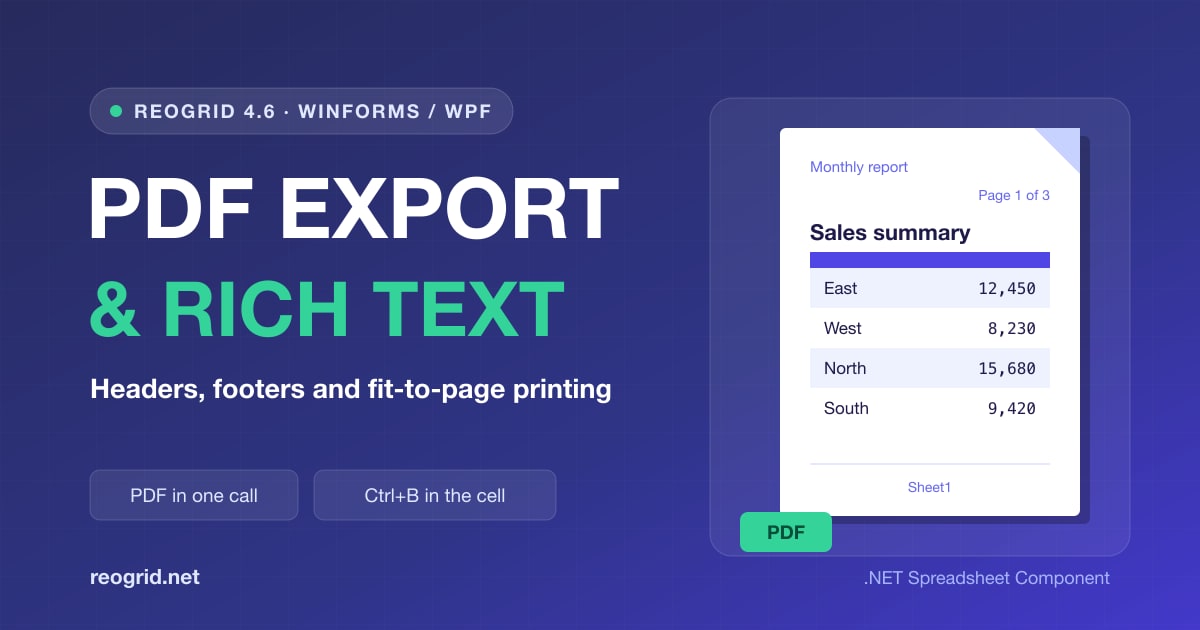 Announcing ReoGrid 4.6 — PDF Export, a Rich-Text Cell Editor, and Better Printing