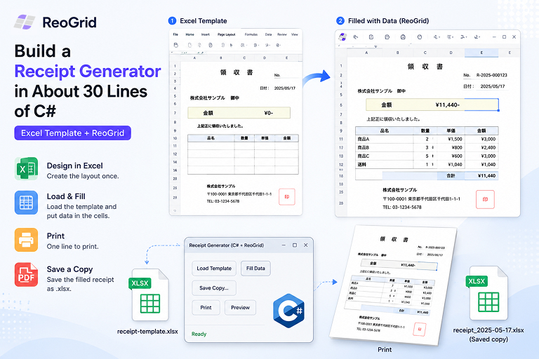 約30行のC#で領収書発行アプリを作る — Excel テンプレート × ReoGrid