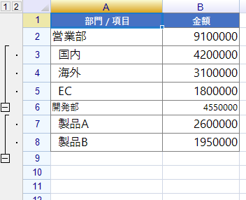 行 / 列のグループ化